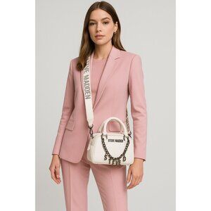 Steve Madden White Mini Barrel Satchel Bag With Chain Accent Adjustable Strap